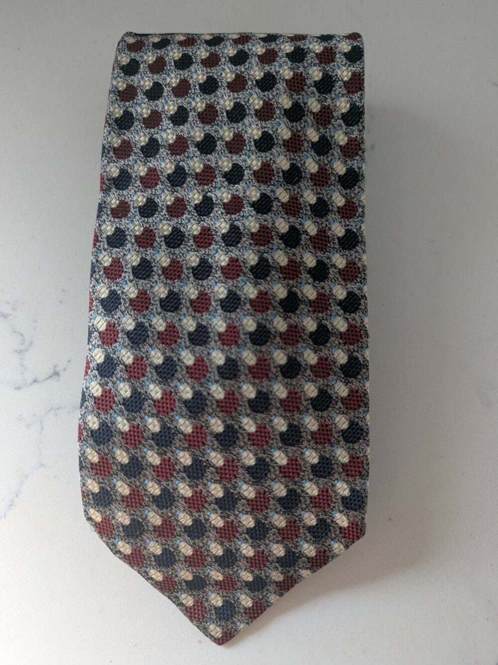 Tino Cosma for Harry Rosen tie harlequin pattern in red black beige Italy 3.6"